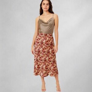 Ann Taylor Factory Skirt XL Satin Floral Midi Multicolor Pull-On Elastic Waist
